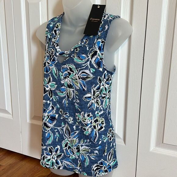 Espresso Floral Blue Teal Green Sleeveless Tank Top Shirt Blouse Small S NWT - Picture 3 of 5